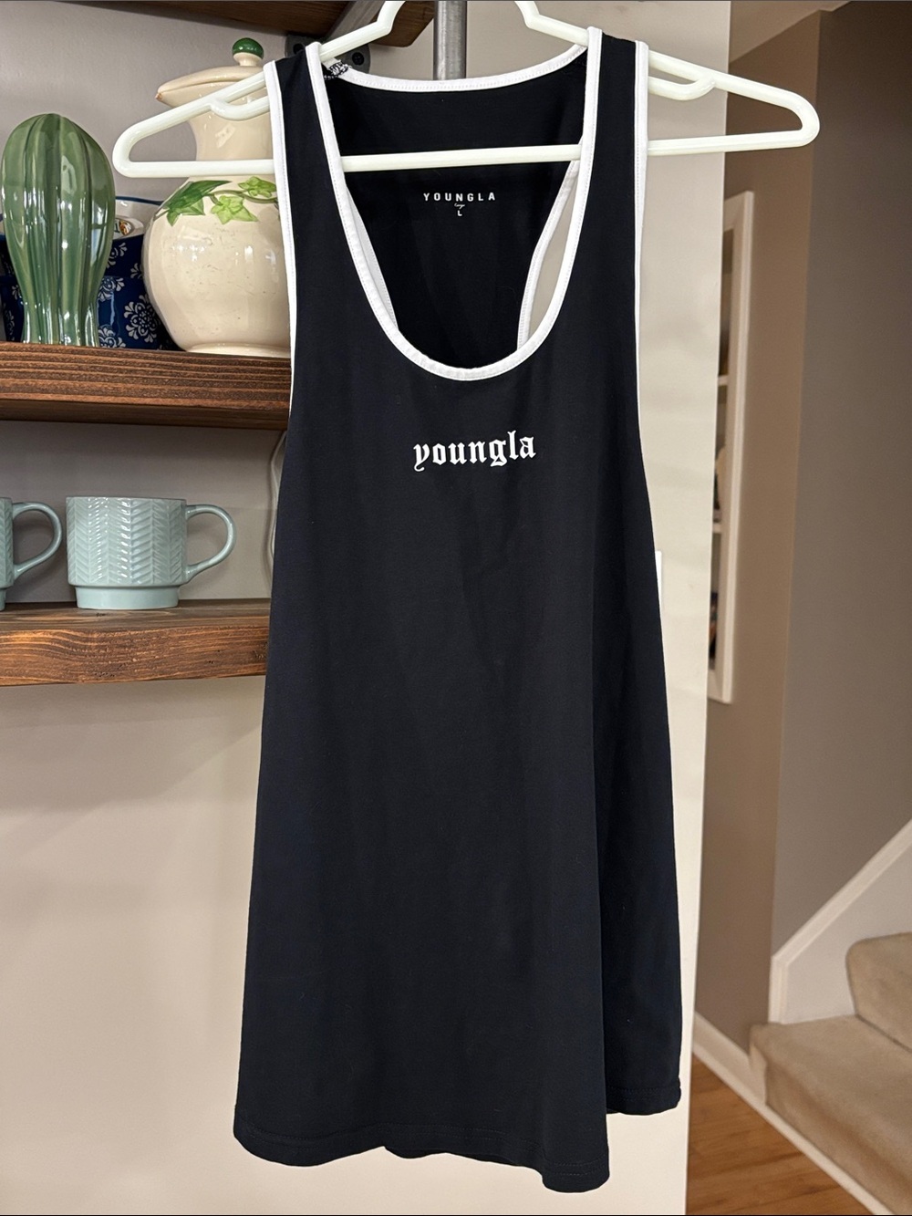 YoungLA Black Logo Racerback Workout Tank Top Size Large Gym Athletic
